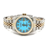 ساعت رولکس دیت جاست سیلور طلایی صفحه آبی فیروزه ای