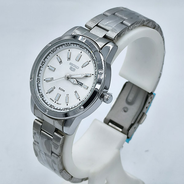 ساعت مردانه سیکو استیل با صفحه سفید (نمایش روز و تاریخ)